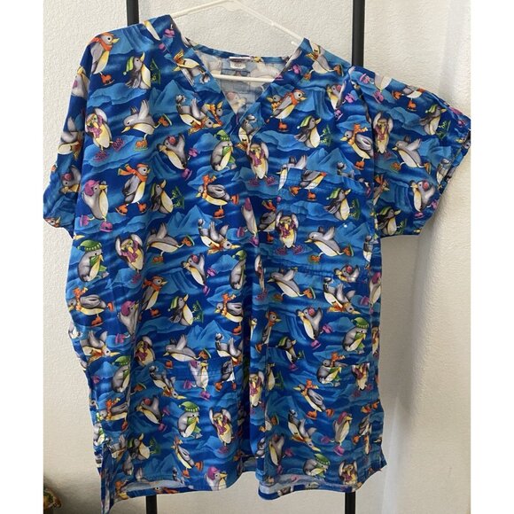 XL S.C.R.U.B.S. 100% Cotton Penguin Top Check Measurements - Picture 1 of 5